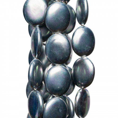 Majorca Pearls Silver Gray Flat Oval 13x15mm