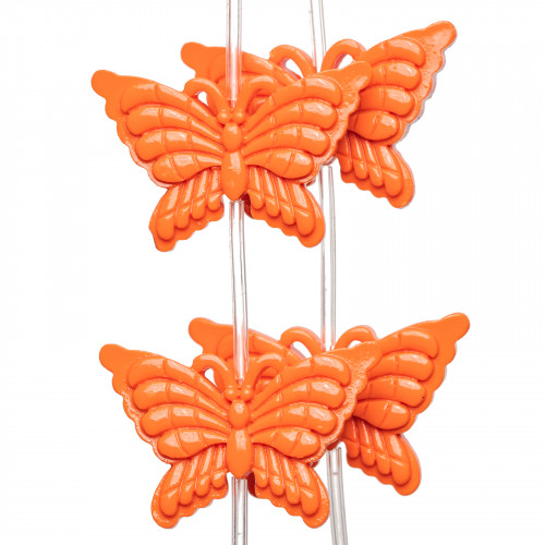 Double-Sided Butterfly Wire Resin Beads 38x25mm 11pcs - Orange