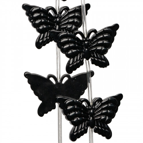 Perline Di Resina A Filo Farfalla Bifaccia 38x25mm 11pz - Nero