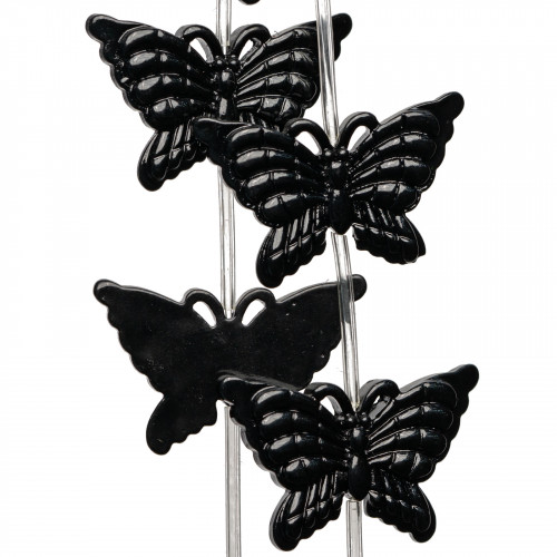 Double-Sided Butterfly Wire Resin Beads 38x25mm 11pcs - Black