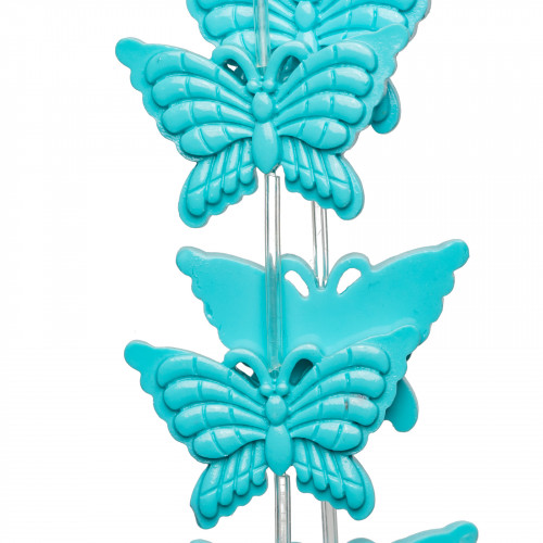 Perline Di Resina A Filo Farfalla Bifaccia 38x25mm 11pz - Turchese