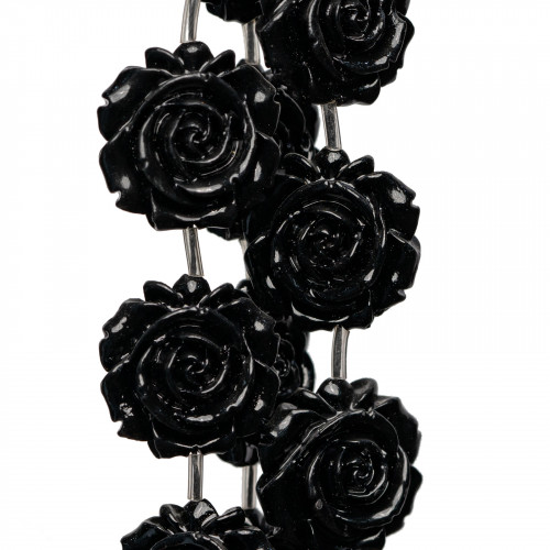 Perline Di Resina A Filo Fiore Bifaccia 25mm 14pz Nero