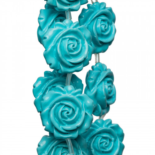 Perles de Résine en Fil de Fleur Double Face 25mm 14pcs Turquoise