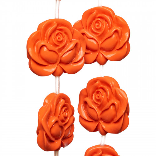 Perline Di Resina A Filo Fiore Rosa Bifacciale 30mm 10pz Arancio