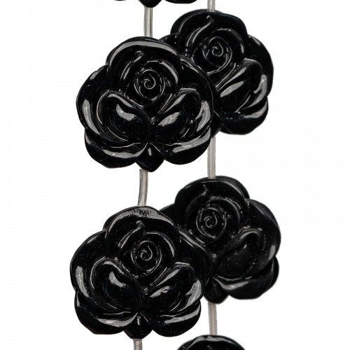 Double-Sided Rose Flower Wire Resin Beads 30mm 10pcs Black