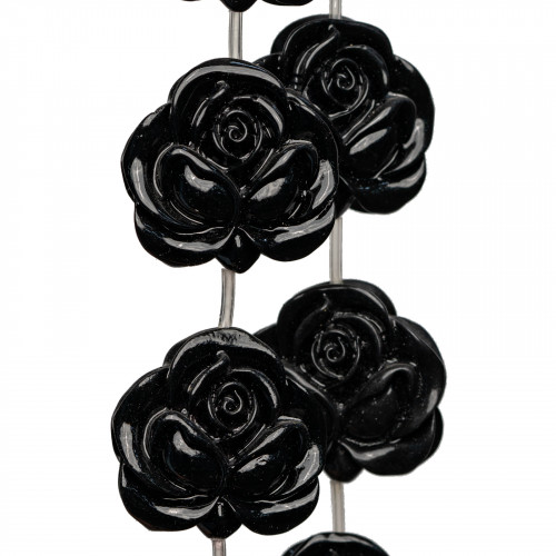 Perline Di Resina A Filo Fiore Rosa Bifacciale 30mm 10pz Nero