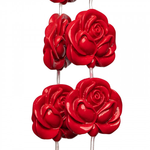 Double-Sided Rose Flower Wire Resin Beads 30mm 10pcs Red