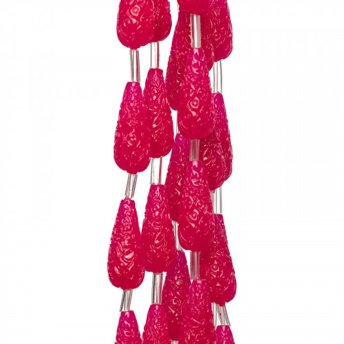 Gravierte Tropfen, Drahtharzperlen, 08 x 20 mm, 15 Stück, Fuchsia