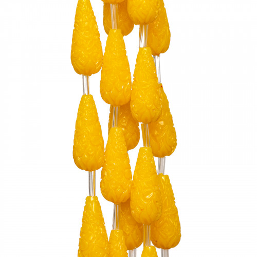 Harzperlen mit gravierten Tropfen, 08 x 20 mm, 15 Stück, Gelb