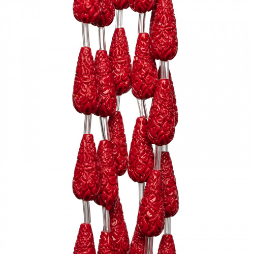 Cuentas de resina de alambre con gotas grabadas, 08x20 mm, 15 piezas, color rojo