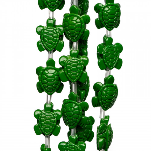 Perline Di Resina A Filo Tartaruga 12x14mm 22pz Verde