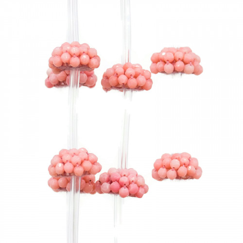 Braided Mora Stone Pink Bamboo Coral Semisphere 15mm 11pcs