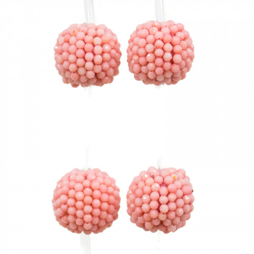 Pietra Mora Intrecciata Sfera Di Corallo Rosa 24mm 7pz