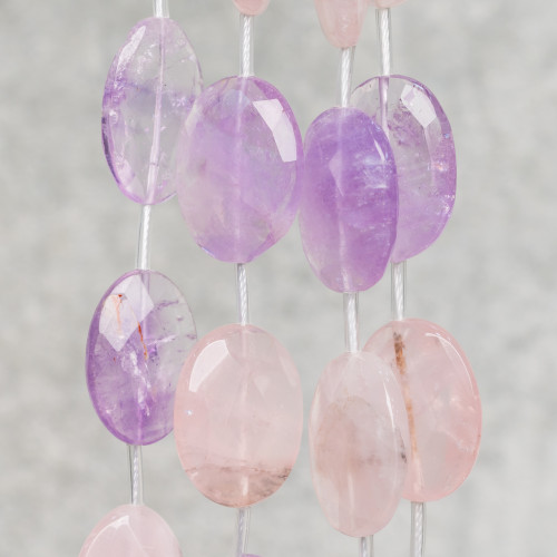 Mixed Stones Amethyst and Rose Quartz Oval Flat Faceted 20x30mm 10pcs