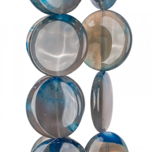 Blue Agate Round Flat Smooth 30mm Light Shaded