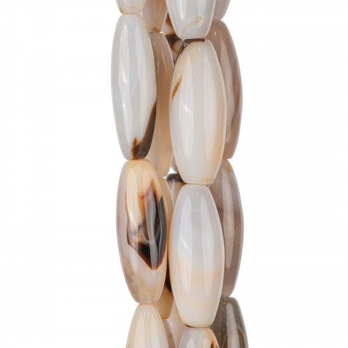 Agate Lisse Riz Brun 14x40mm Transparent Et Blanc