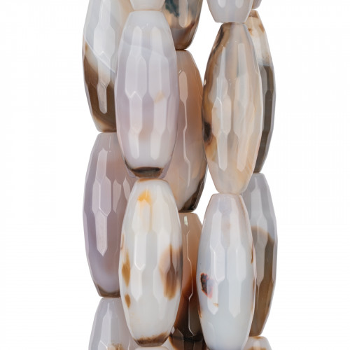 Striped Rice Brown Agate Faceted 15x30mm Light Brown and White