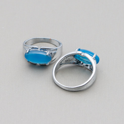 Χάλκινο δαχτυλίδι και ημιπολύτιμη πέτρα Cabochon 10x20mm Μπλε Αχάτης