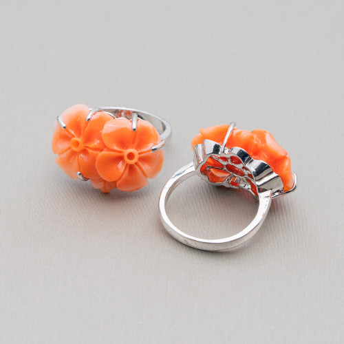 Bague Bronze Et Fleur Résine 22x16mm Orange