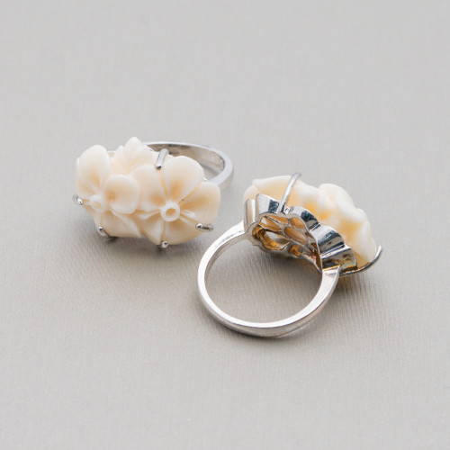 Bronze Ring And Resin Flower 22x16mm White