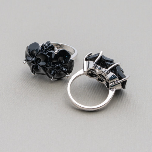 Bronze Ring And Resin Flower 22x16mm Black