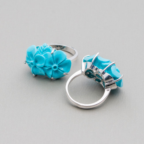 Bronze And Resin Ring Flower 22x16mm Turquoise