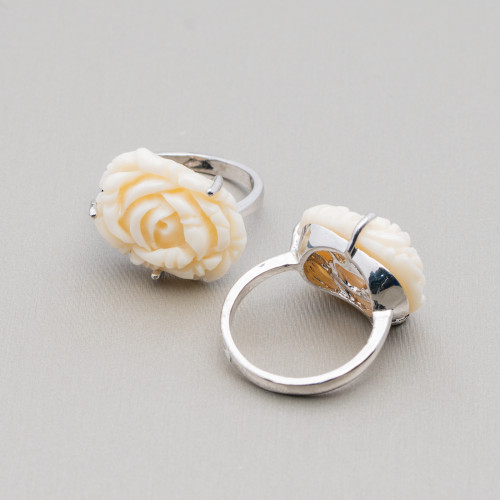 Bronze Ring And Resin Flower 23x18mm White