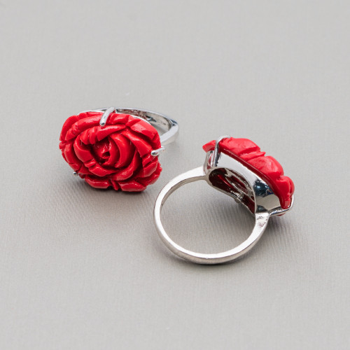 Bronze Ring And Resin Flower 23x18mm Red