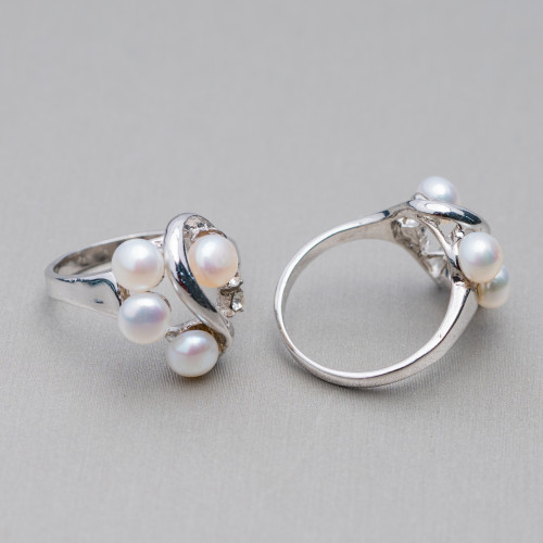 Rhodium-plated Bronze Ring And River Pearls With 2 Light Points 15x19mm