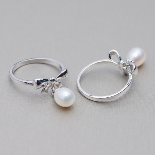 Rhodium-plated Bronze Ring And River Pearls With 3 Light Points 16x19mm