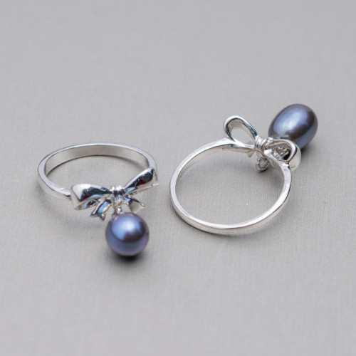 Rhodium-plated Bronze Ring and River Pearls with 3 Light Points 16x19mm Dark Gray