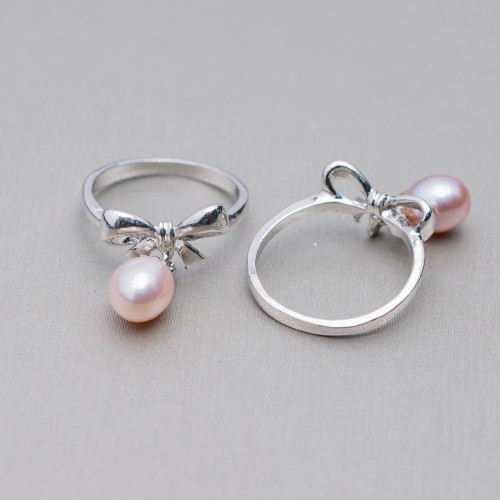 Rhodium-plated Bronze Ring And Freshwater Pearls With 3 Light Points 16x19mm Lilac