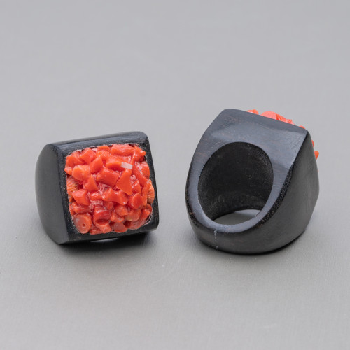 Square Ebony and Coral Ring 26mm