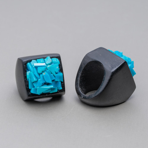 Square Ebony and Turquoise Ring 26mm