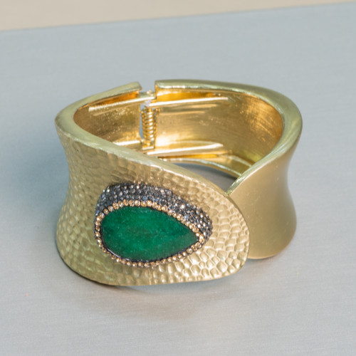 Bracelet En Laiton Avec Pierres Semi-précieuses Et Strass Marcassite Verte Et Dorée M310