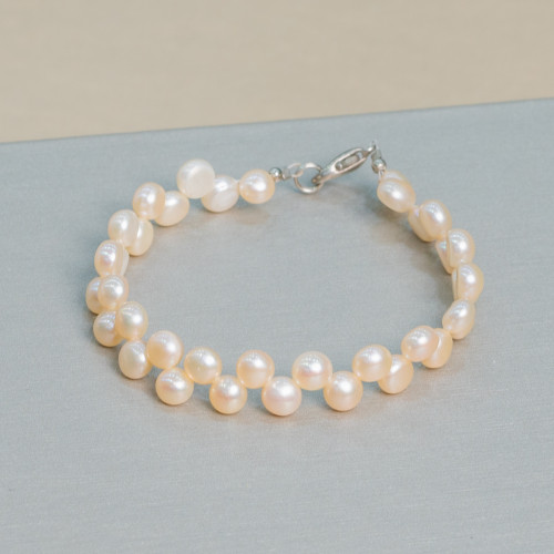 Pink Braided Coin River Pearl Bracelet
