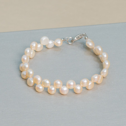 Pulsera de perlas de río de moneda trenzada rosa