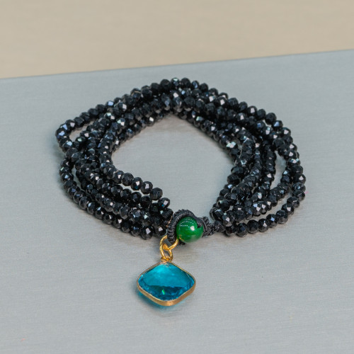 Bracelet de perles d'eau douce multibrins avec cristaux et cabochons bleu sarcelle