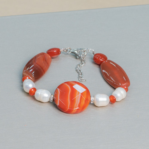 Bracelet of semiprecious stones and pearls with 925 silver clasp MOD3