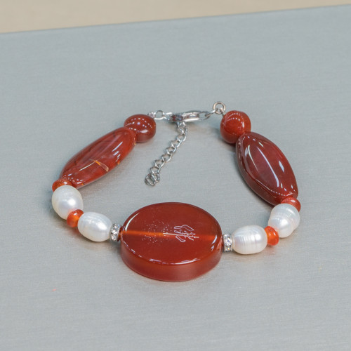 Bracelet of semiprecious stones and pearls with 925 silver clasp MOD4