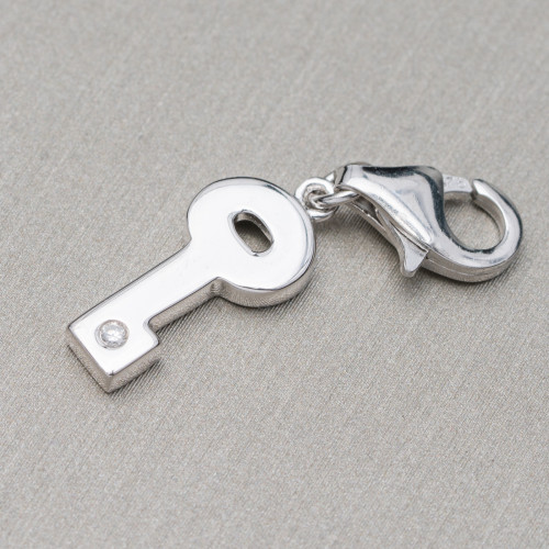 Pendant Pendant Charms Of 925 Silver Key With Light Point And Rhodium-plated Carabiner 8x29mm 5pcs