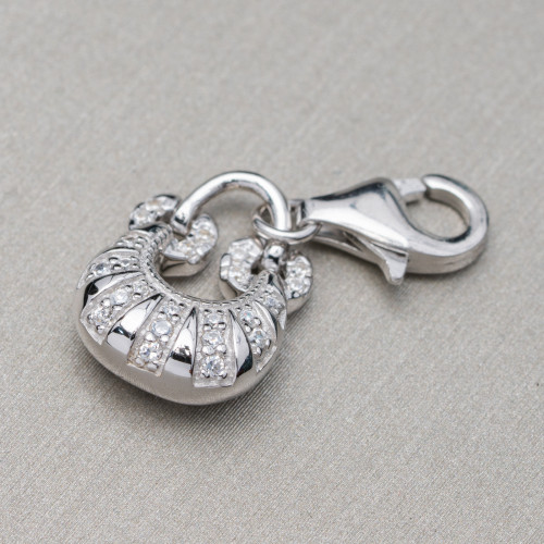 Pendant Pendant Charms Of 925 Silver With Carabiner With Zircons Set 11x26mm 3pcs Rhodium Plated