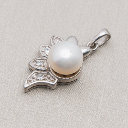 Wing Pendant Of 925 Silver With Zircons And Pearls 14x26mm