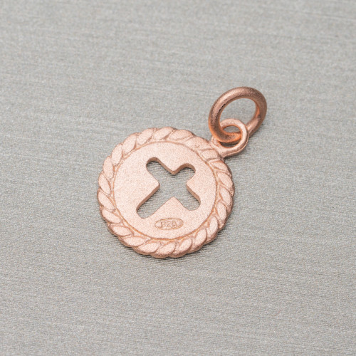 Pendant Pendant Of 925 Silver Coin Satin 11mm With Cross 10pcs Rose Gold