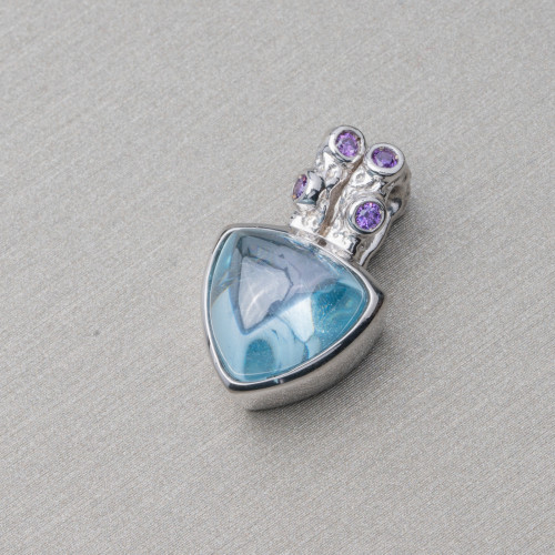 Pendant Of 925 Silver With Zircons And Rhodium-Plated Hydrothermal Stone 13x21mm