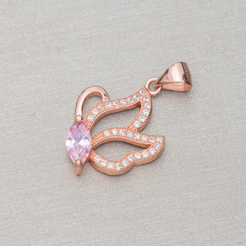 Pendant 925 Silver Pendant With Zircons Butterfly 15x26mm 3pcs Rose Gold Pink