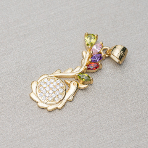 Pendant Of 925 Silver With Zircons Phoenix 10x29mm 3pcs Golden