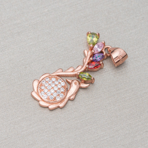 Pendant Of 925 Silver With Zircons Phoenix 10x29mm 3pcs Rose Gold