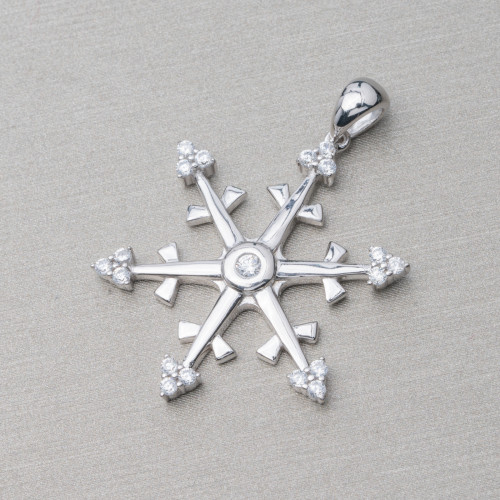 925 Silver Pendant With Snowflake Zircons 30mm