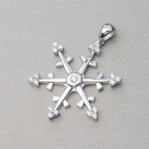 Pendentif en Argent 925 avec Zircons Flocon de Neige 30mm